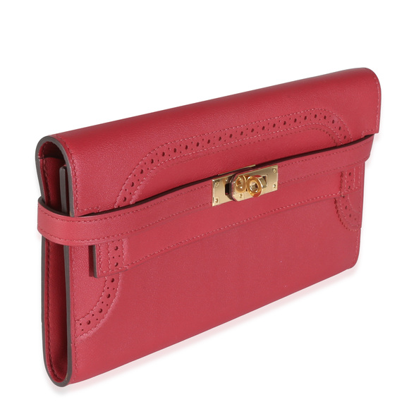 Hermès Rouge Grenat Swift Ghillies Kelly Longue Wallet GHW - Picture 3 of 7